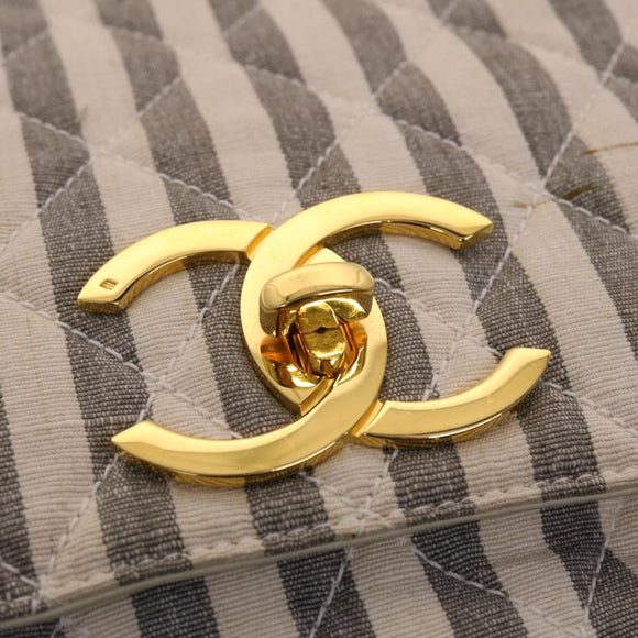 CHANEL Matelasse Shoulder Bag Canvas Light Blue White CC Auth 48071AV