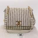 CHANEL Matelasse Shoulder Bag Canvas Light Blue White CC Auth 48071AV-12