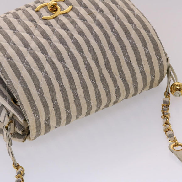 CHANEL Matelasse Shoulder Bag Canvas Light Blue White CC Auth 48071AV