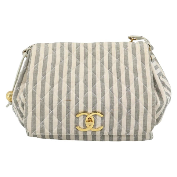 CHANEL Matelasse Shoulder Bag Canvas Light Blue White CC Auth 48071AV