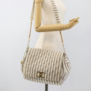 CHANEL Matelasse Shoulder Bag Canvas Light Blue White CC Auth 48071AV-29