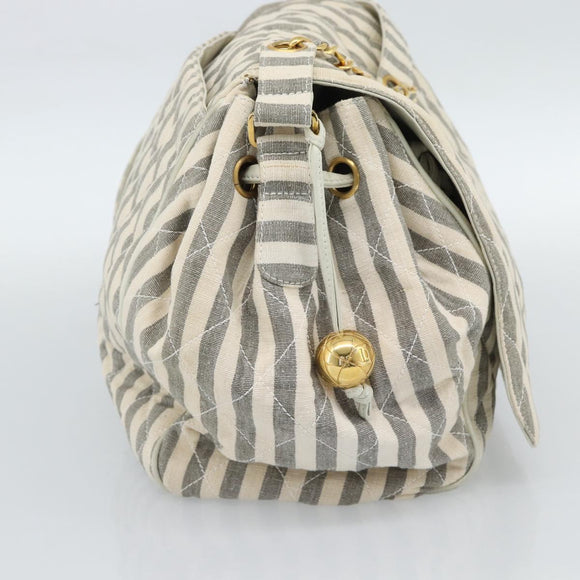CHANEL Matelasse Shoulder Bag Canvas Light Blue White CC Auth 48071AV