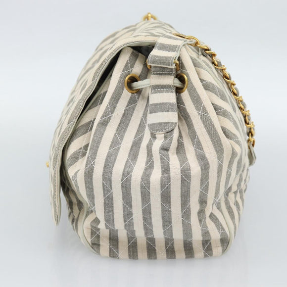 CHANEL Matelasse Shoulder Bag Canvas Light Blue White CC Auth 48071AV