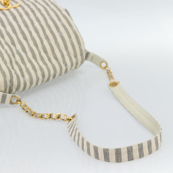 CHANEL Matelasse Shoulder Bag Canvas Light Blue White CC Auth 48071AV