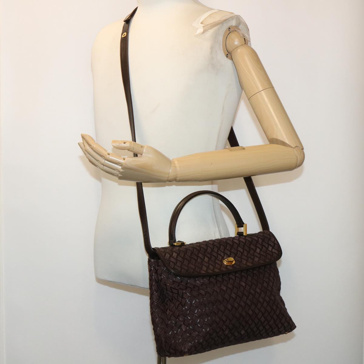 BALLY Hand Bag Suede Leather 2way Brown Auth 48108