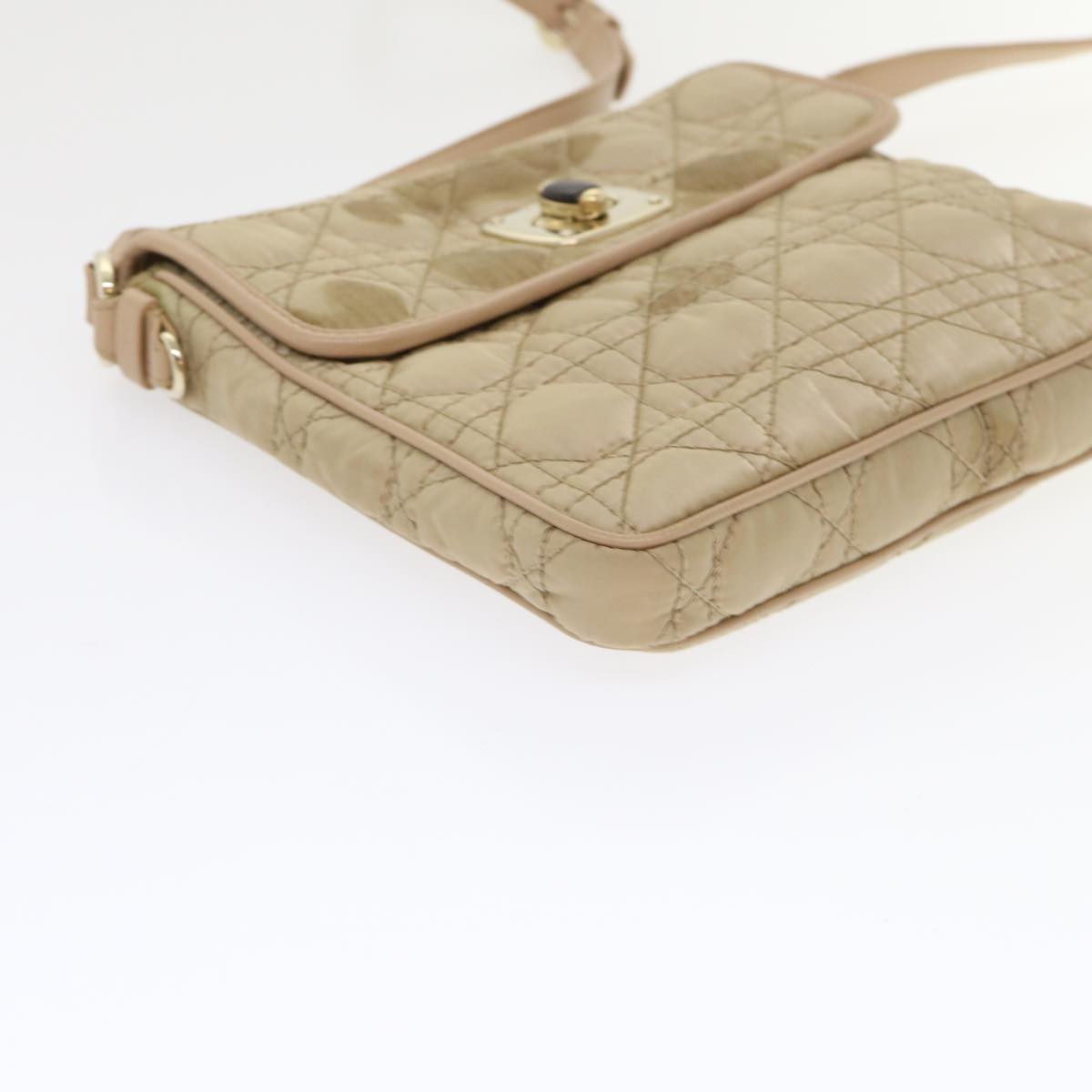 Christian Dior Lady Dior Canage Shoulder Bag Nylon Beige Auth 48125