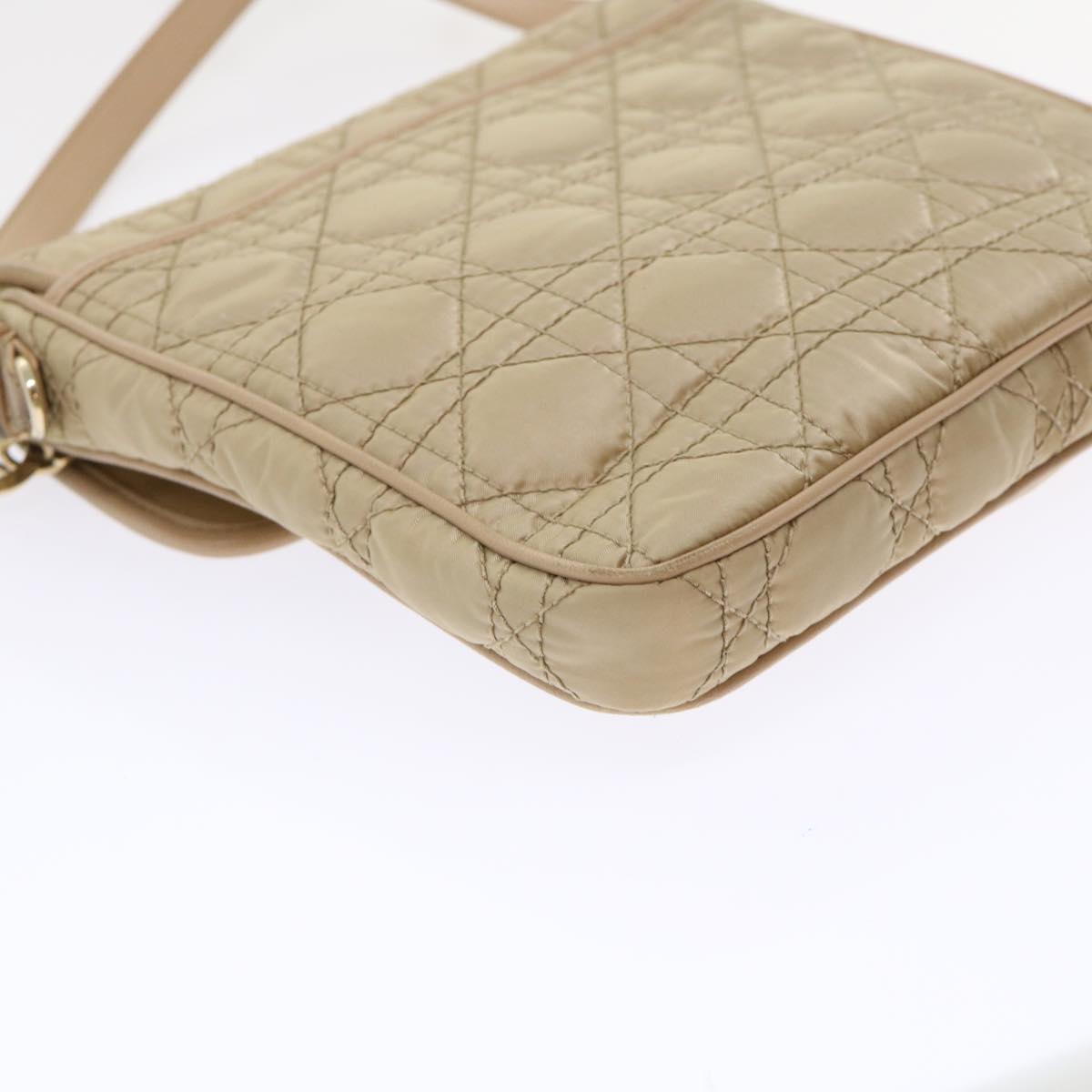 Christian Dior Lady Dior Canage Shoulder Bag Nylon Beige Auth 48125