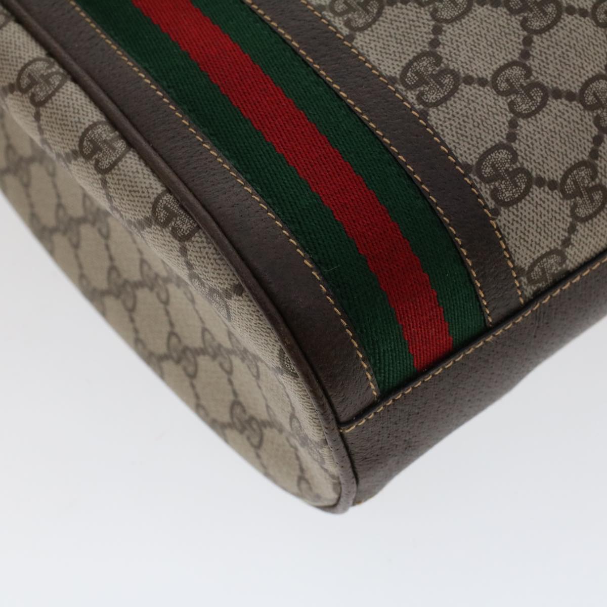 GUCCI GG Canvas Web Sherry Line Shoulder Bag PVC Leather Beige Green Auth 48163