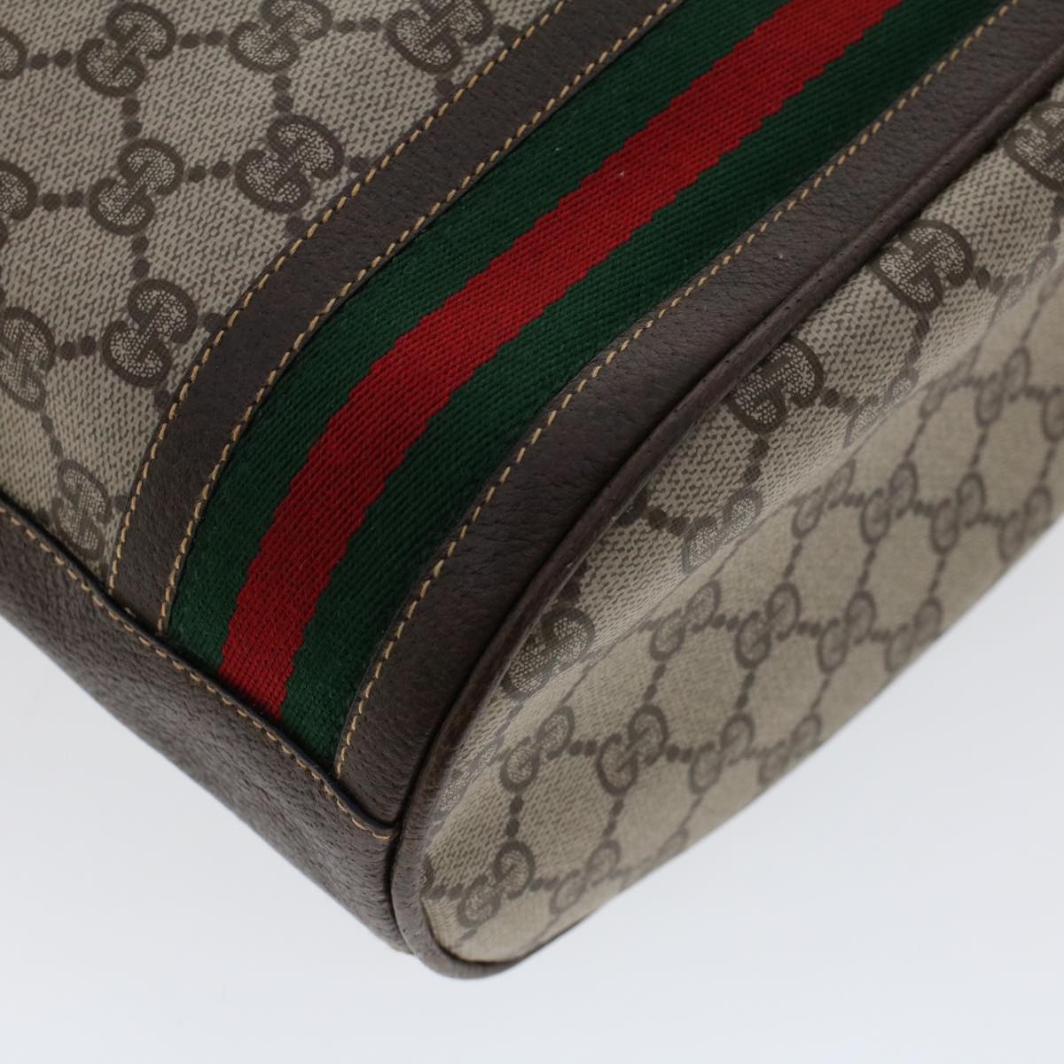 GUCCI GG Canvas Web Sherry Line Shoulder Bag PVC Leather Beige Green Auth 48163