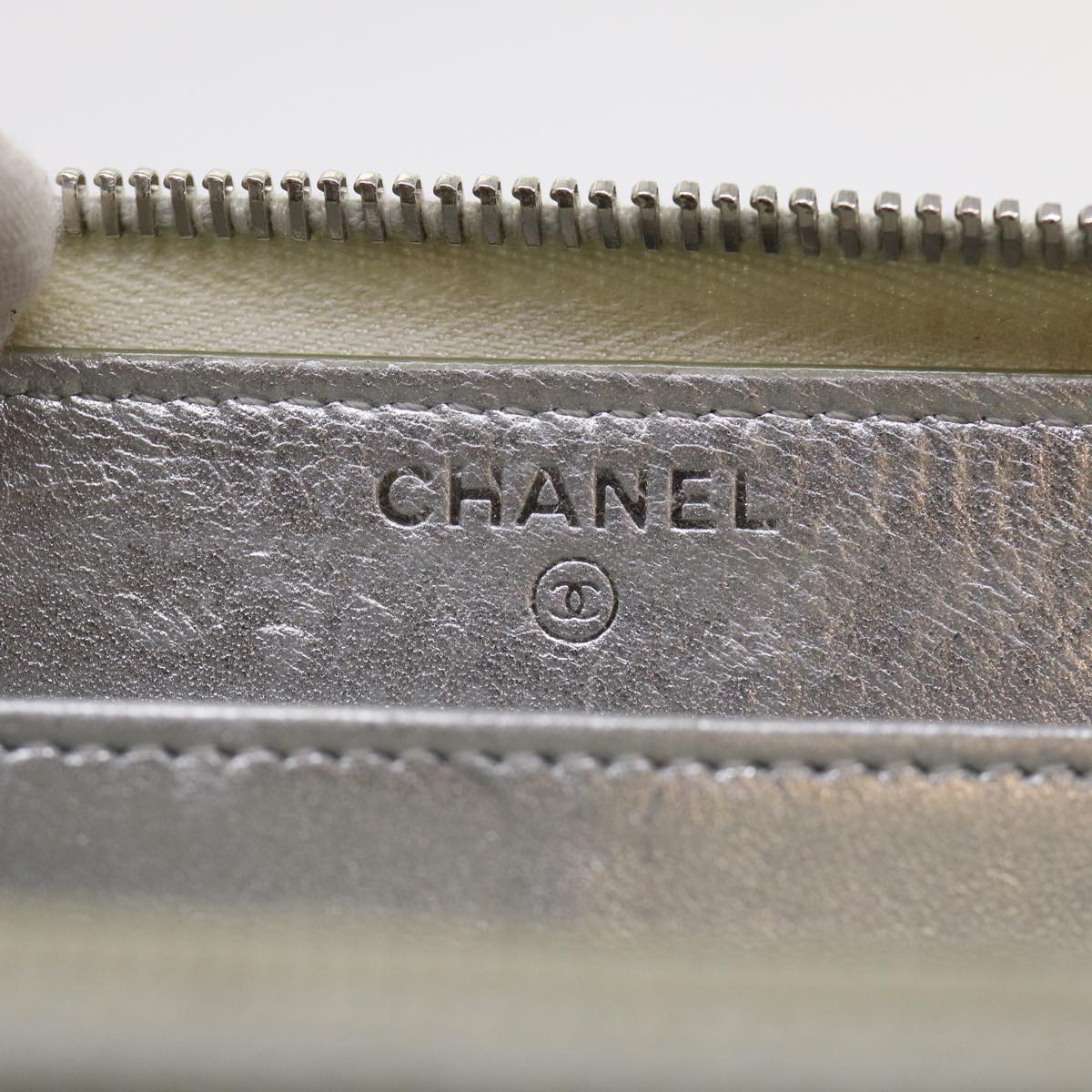 CHANEL Matelasse Wallet Lamb Skin Silver CC Auth 48192