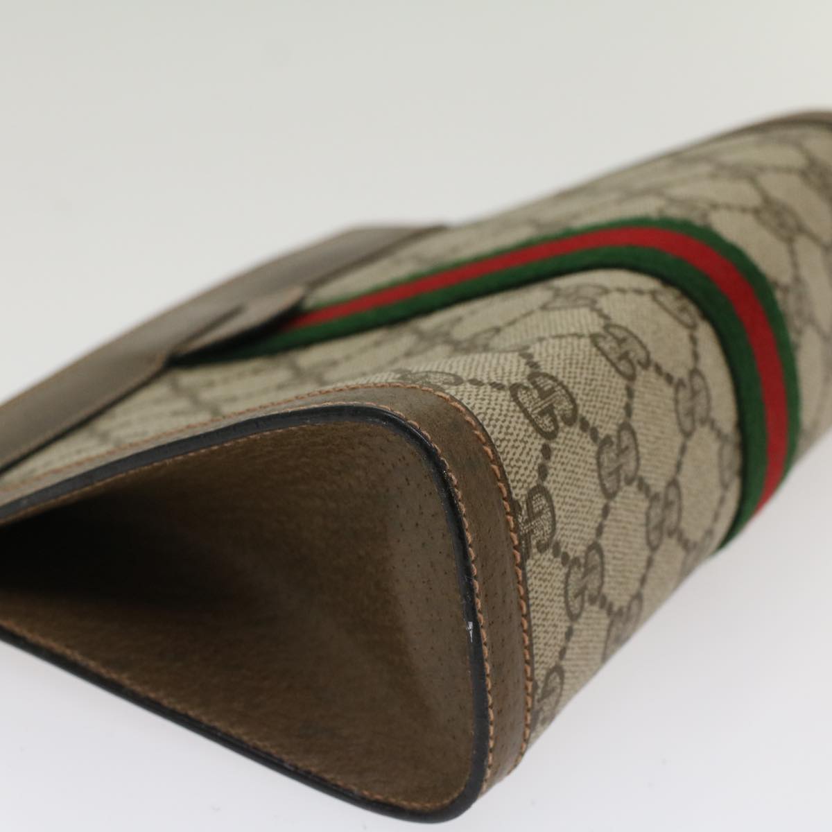 GUCCI GG Canvas Web Sherry Line Clutch Bag Beige Red Green 89.01.001 Auth 48199