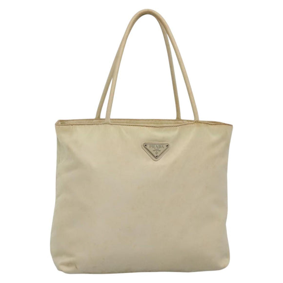 PRADA Hand Bag Nylon Beige Auth 48236