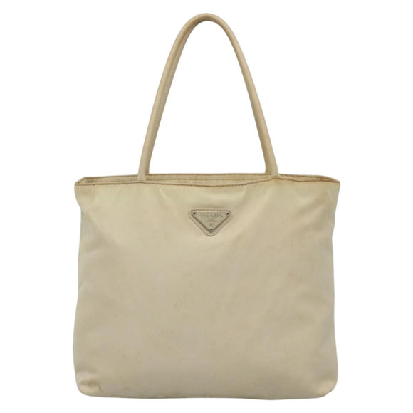 PRADA Hand Bag Nylon Beige Auth 48236