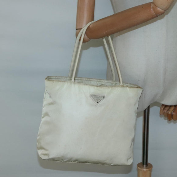 PRADA Hand Bag Nylon Beige Auth 48236
