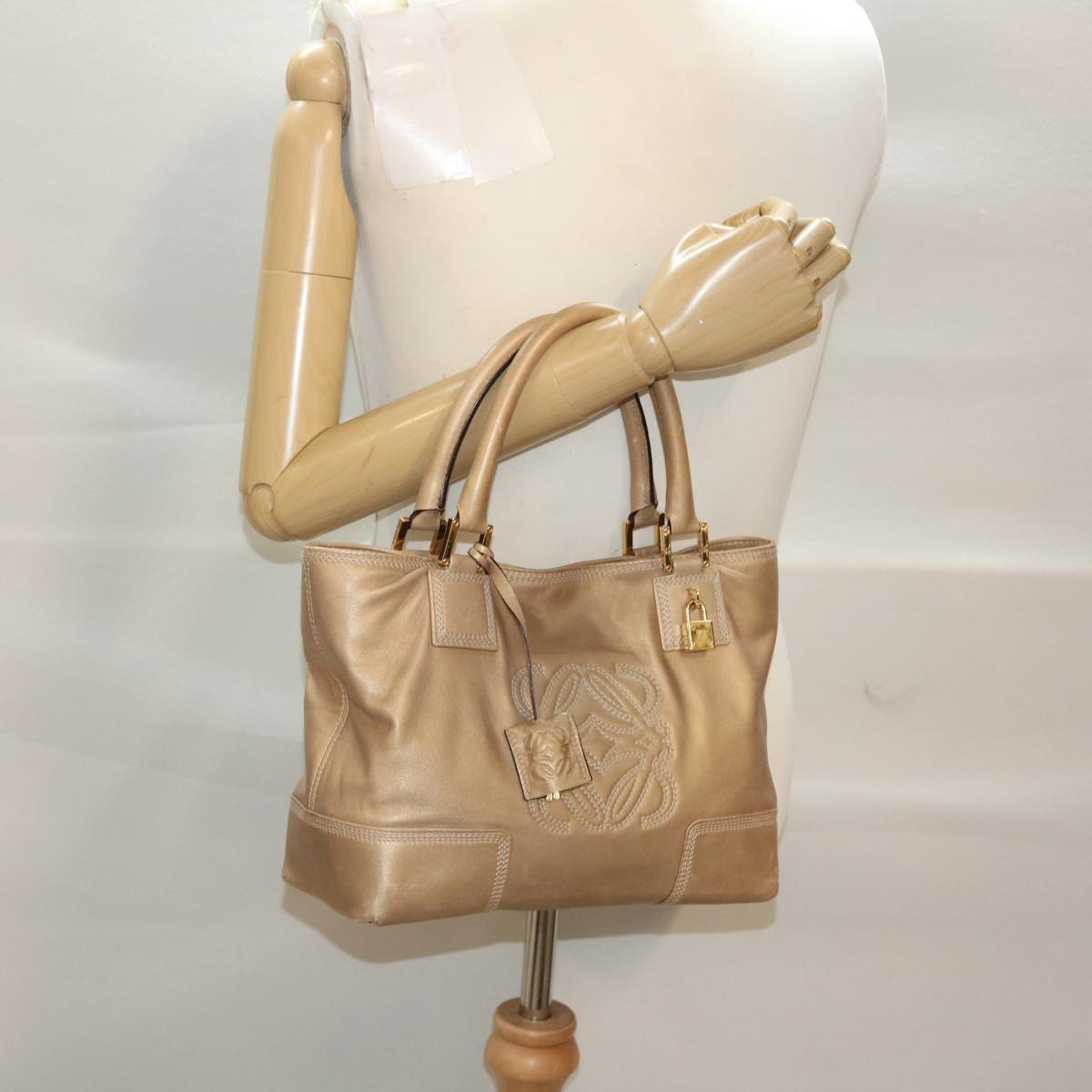 LOEWE Anagram Hand Bag Gold Tone Auth 48245