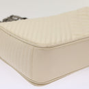 CHANEL Chevron x Matelasse Chain Shoulder Bag Lamb Skin White CC Auth 48469AV-17