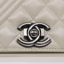 CHANEL Chevron x Matelasse Chain Shoulder Bag Lamb Skin White CC Auth 48469AV-18