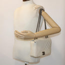 CHANEL Chevron x Matelasse Chain Shoulder Bag Lamb Skin White CC Auth 48469AV-24