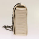 CHANEL Chevron x Matelasse Chain Shoulder Bag Lamb Skin White CC Auth 48469AV-3