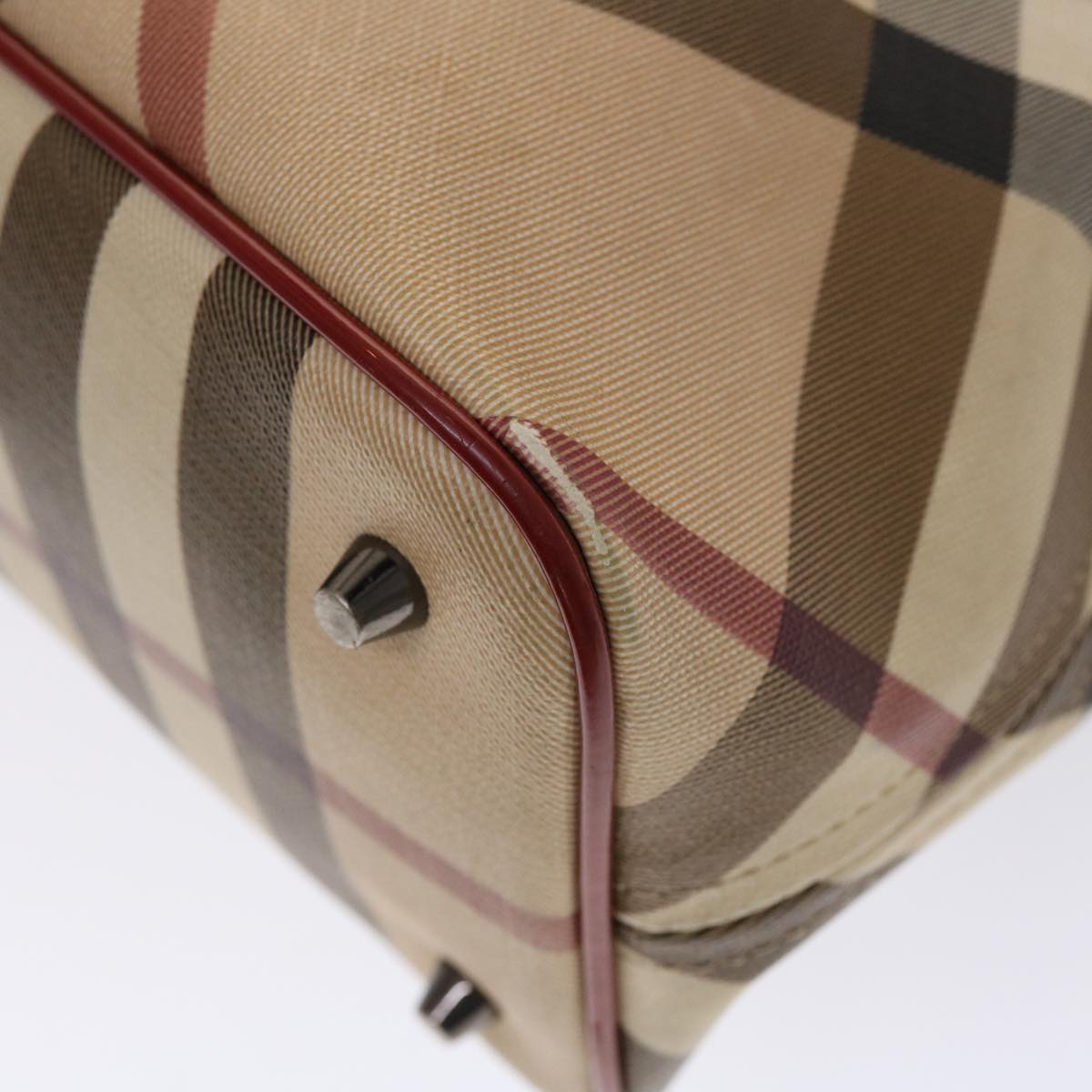 BURBERRY Nova Check Tote Bag PVC Leather Beige Red Auth 48607