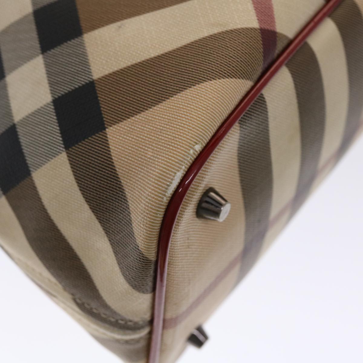 BURBERRY Nova Check Tote Bag PVC Leather Beige Red Auth 48607