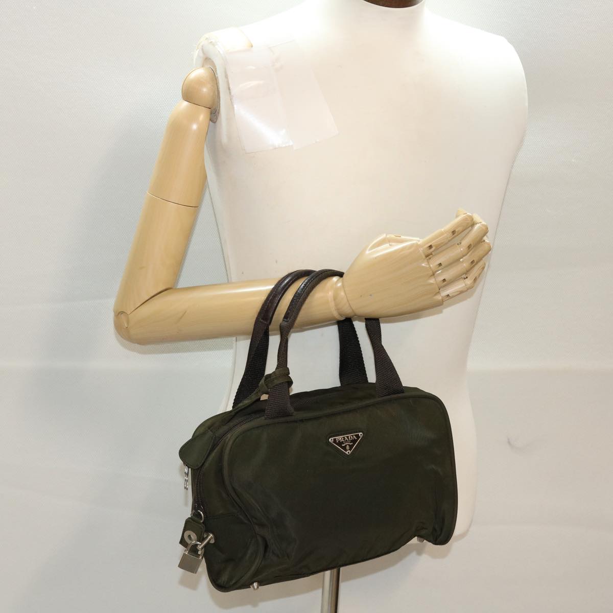PRADA Hand Bag Nylon Khaki Auth 48613