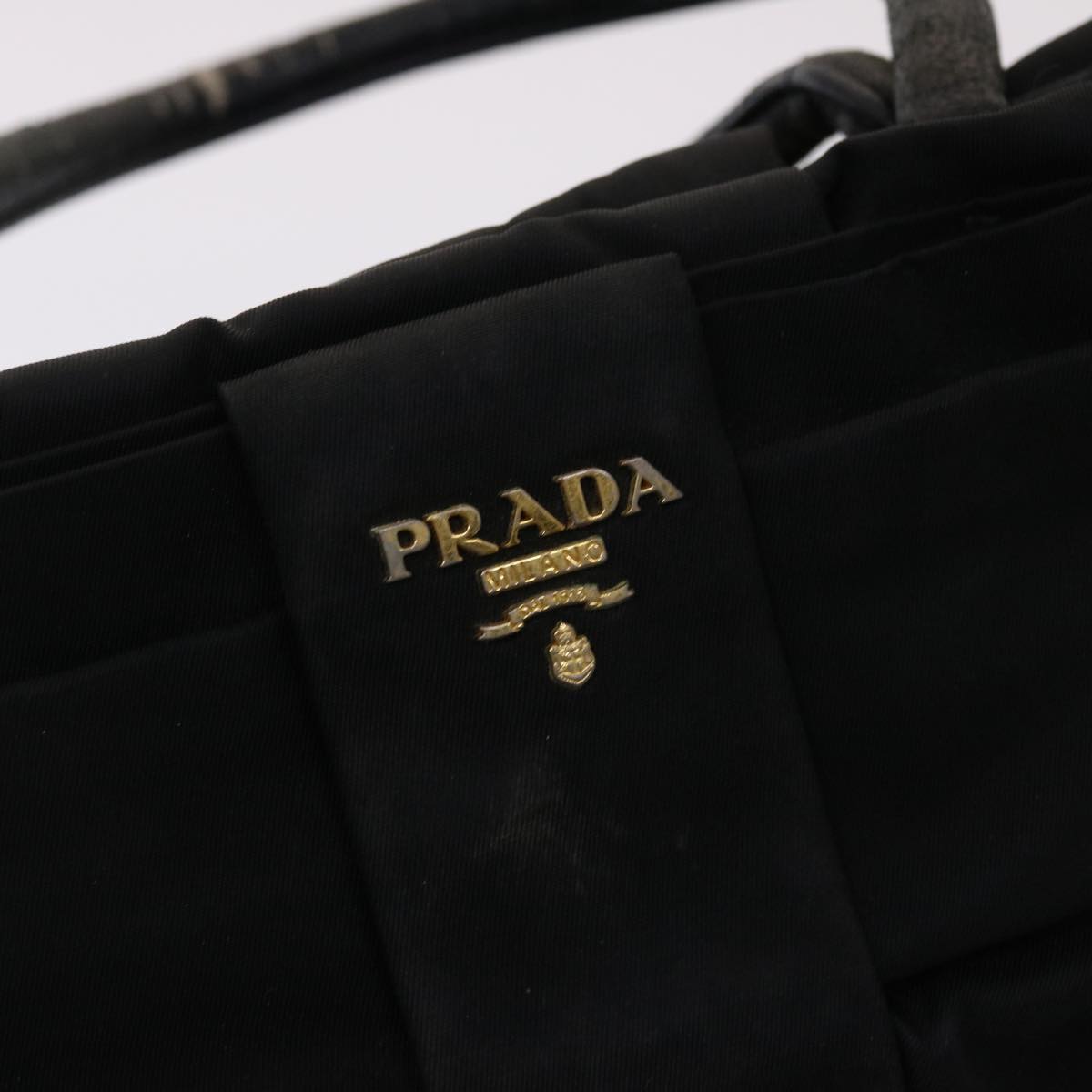 PRADA Ribbon Hand Bag Nylon Leather Black Auth 48615