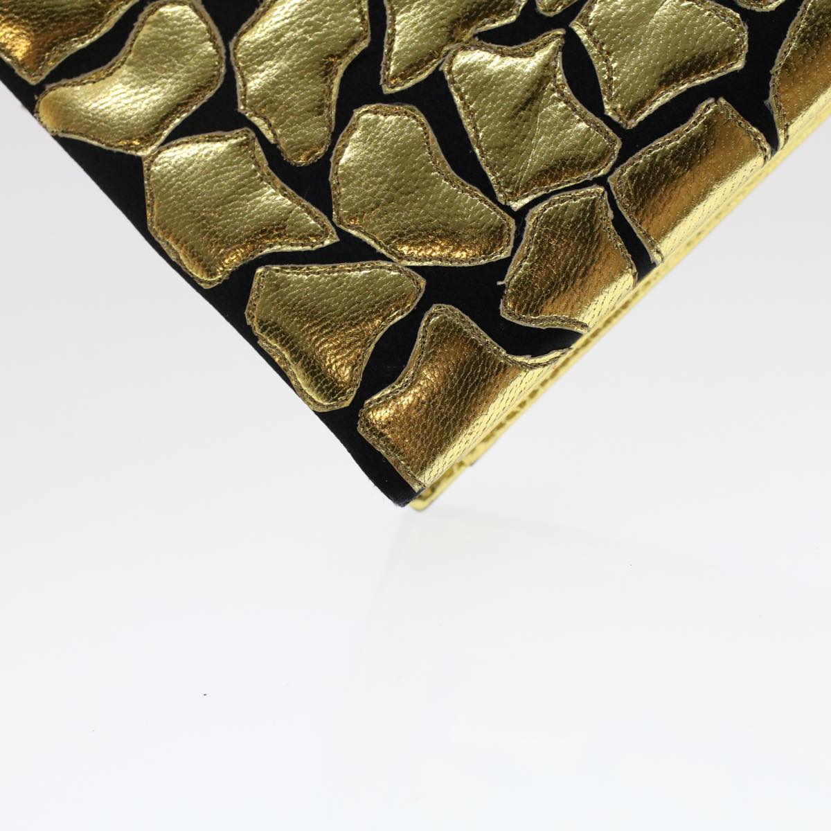 VALENTINO Chain Shoulder Bag Leather Nylon Gold Tone Black Auth 48623