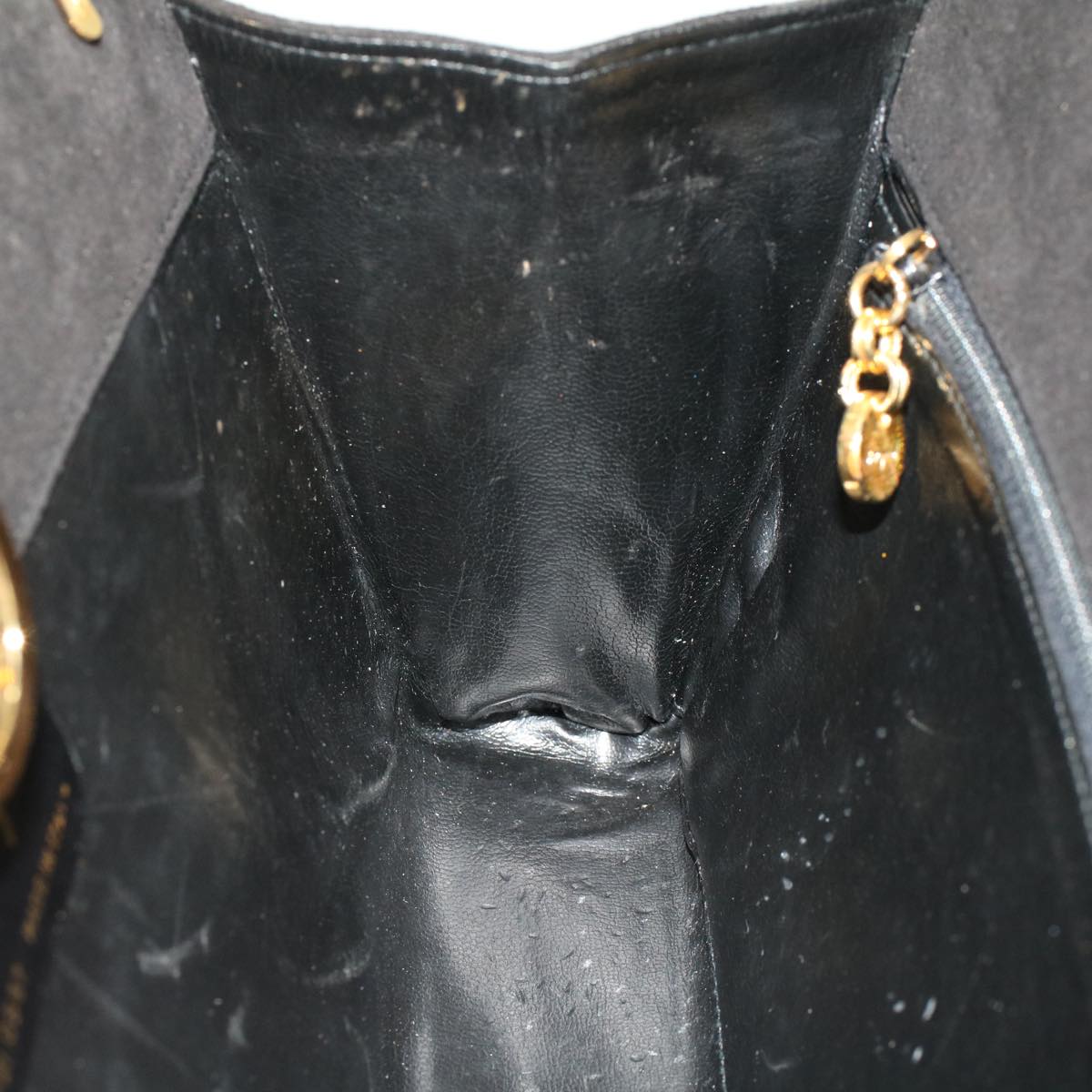 Salvatore Ferragamo Gancini Chain Shoulder Bag Suede Black Auth 48748