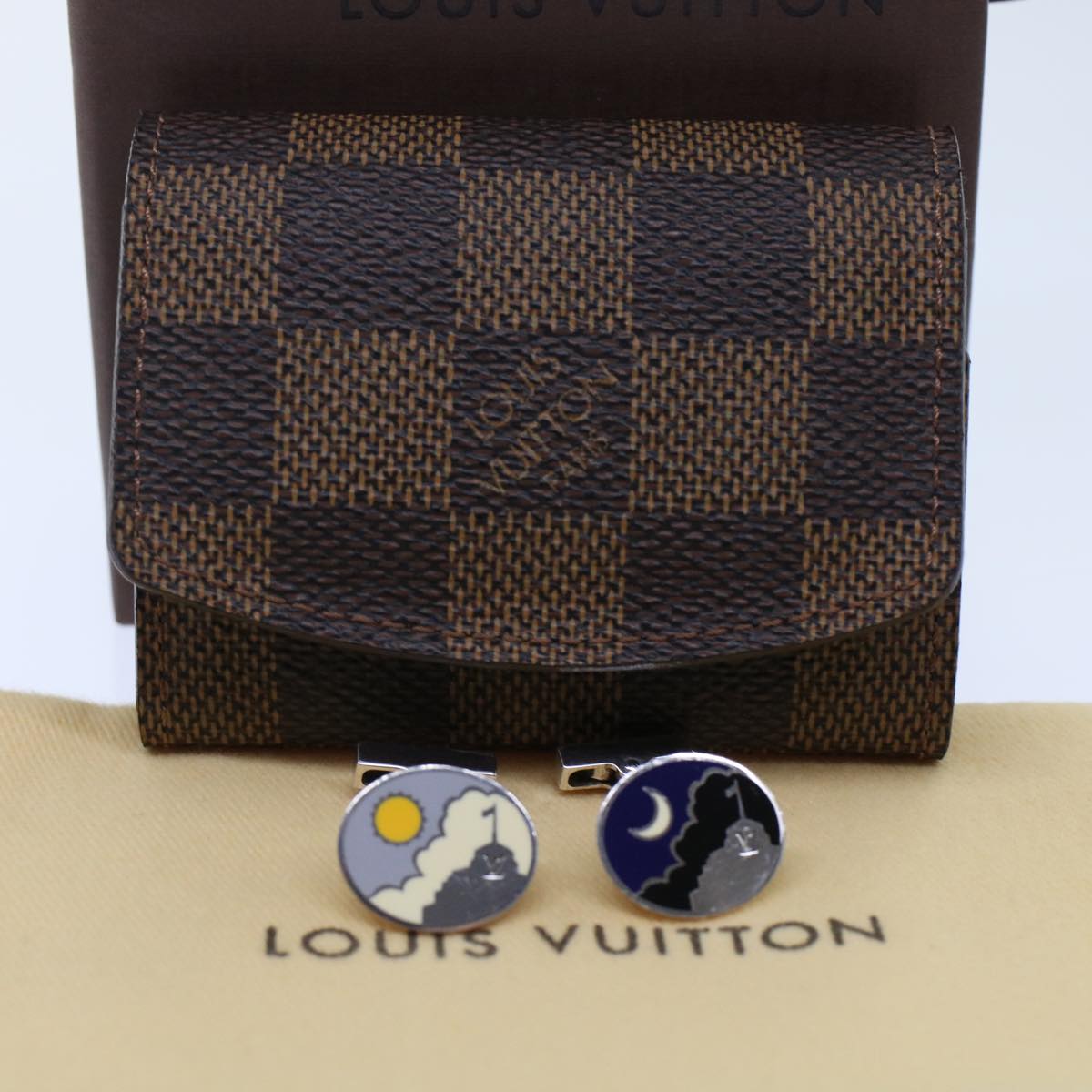 LOUIS VUITTON Damier Ebene Cuff Case Cuffs SV925 M64600 LV Auth 48782