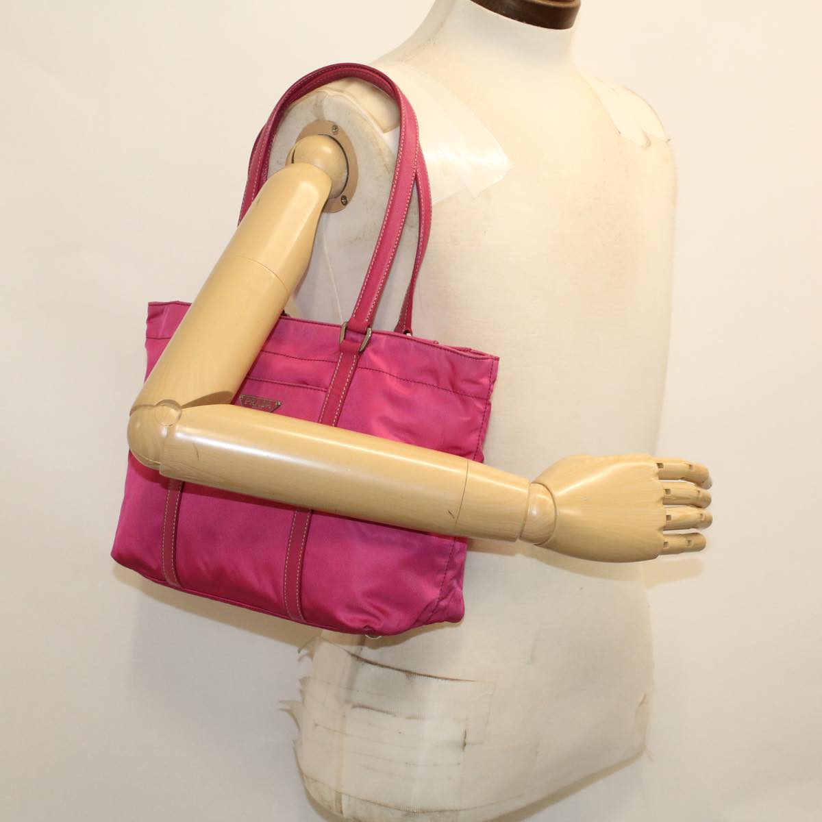 PRADA Hand Bag Nylon Leather Pink Auth 49021