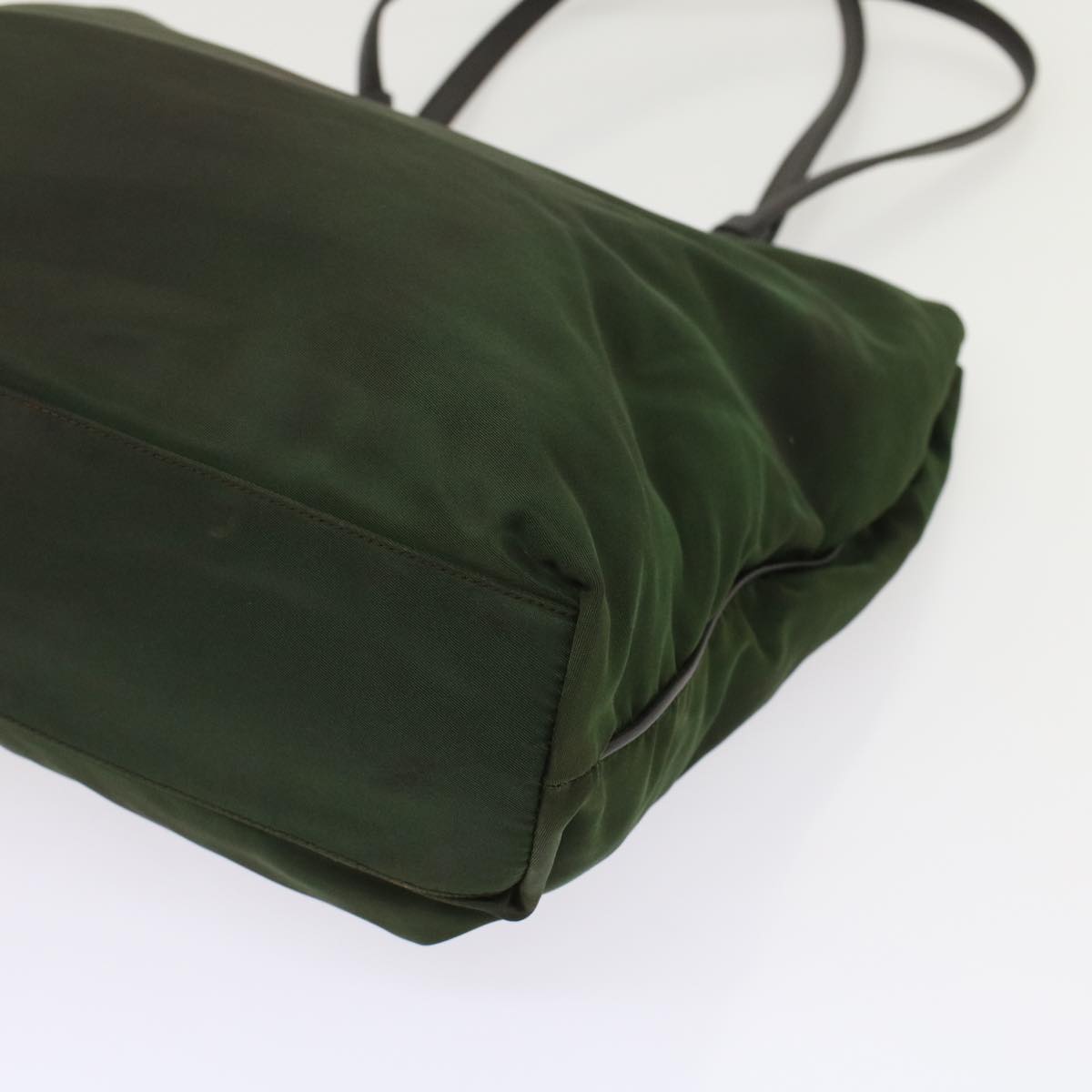 PRADA Tote Bag Nylon Leather Green Auth 49023