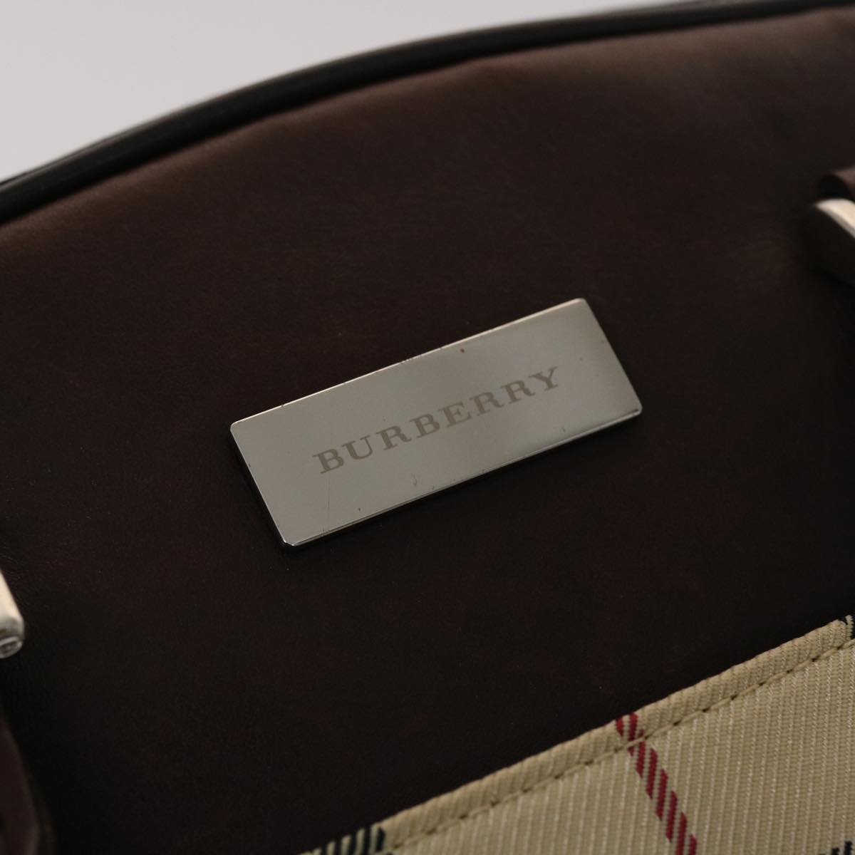 BURBERRY Nova Check Hand Bag Nylon Leather Beige Brown Auth 49092