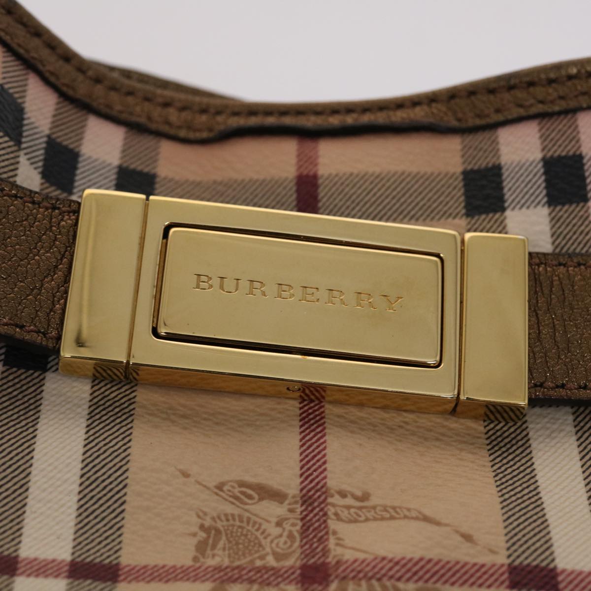 BURBERRY Nova Check Hand Bag PVC Leather 2way Pink Gold Auth 49095