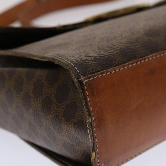 CELINE Macadam Canvas Shoulder Bag PVC Leather Brown Auth 49113