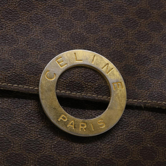 CELINE Macadam Canvas Shoulder Bag PVC Leather Brown Auth 49113