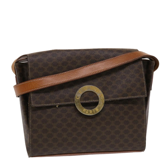 CELINE Macadam Canvas Umhängetasche PVC Leder Braun Auth 49113