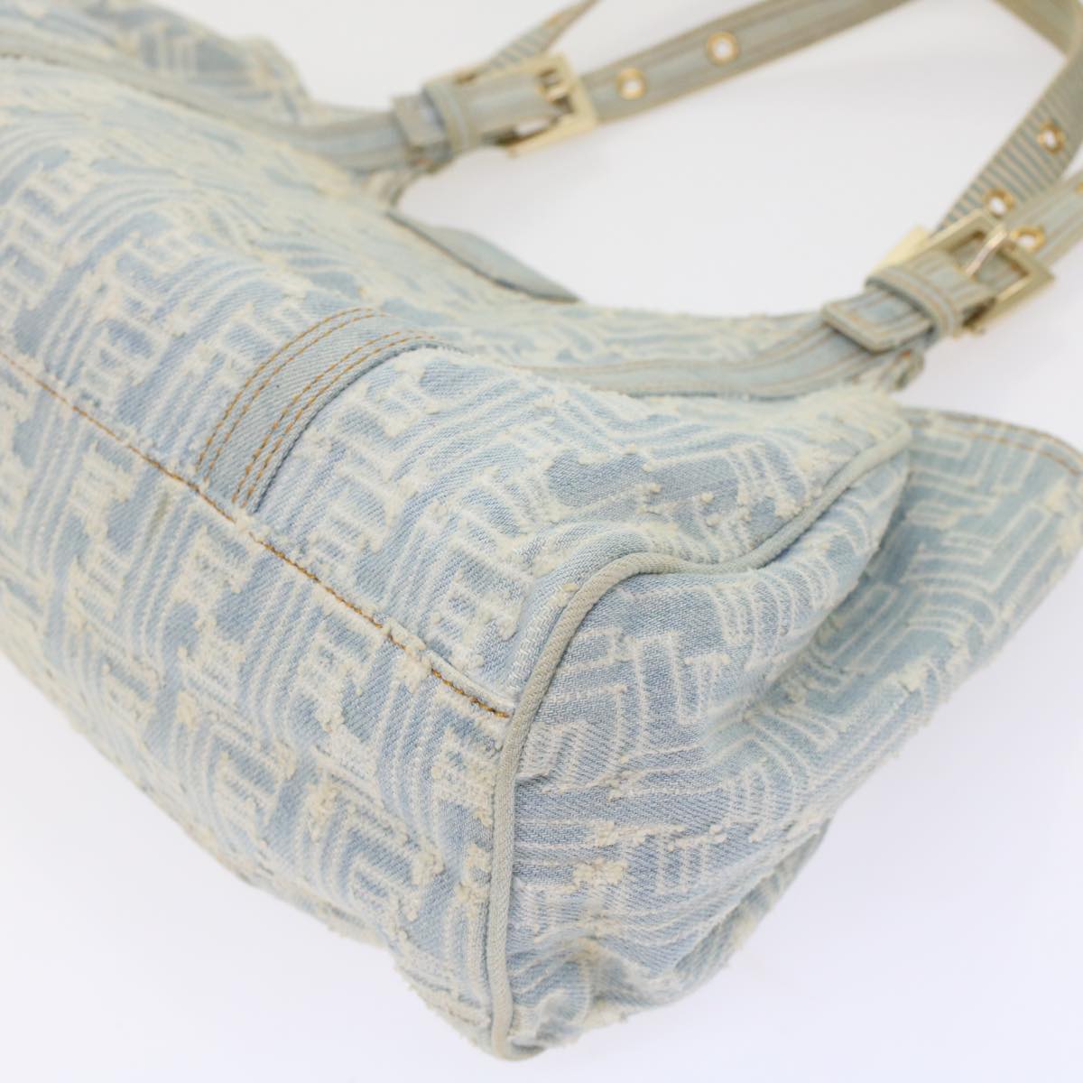 FENDI Zucca Canvas Mamma Baguette Shoulder Bag Denim Blue Auth 49281