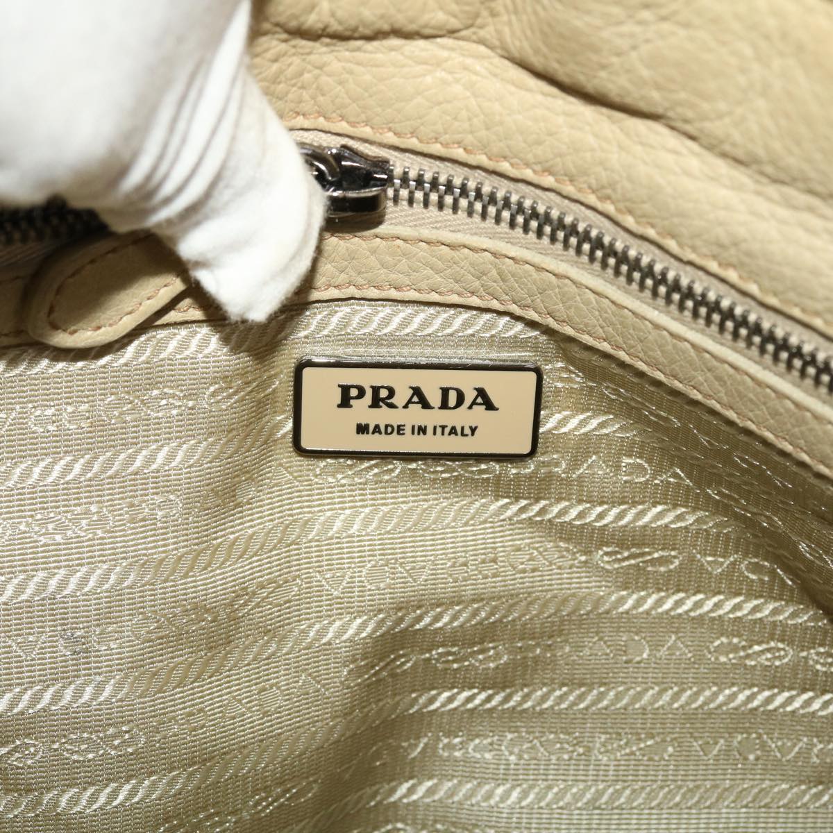PRADA Hand Bag Nylon Leather 2way Beige Cream Auth 49307