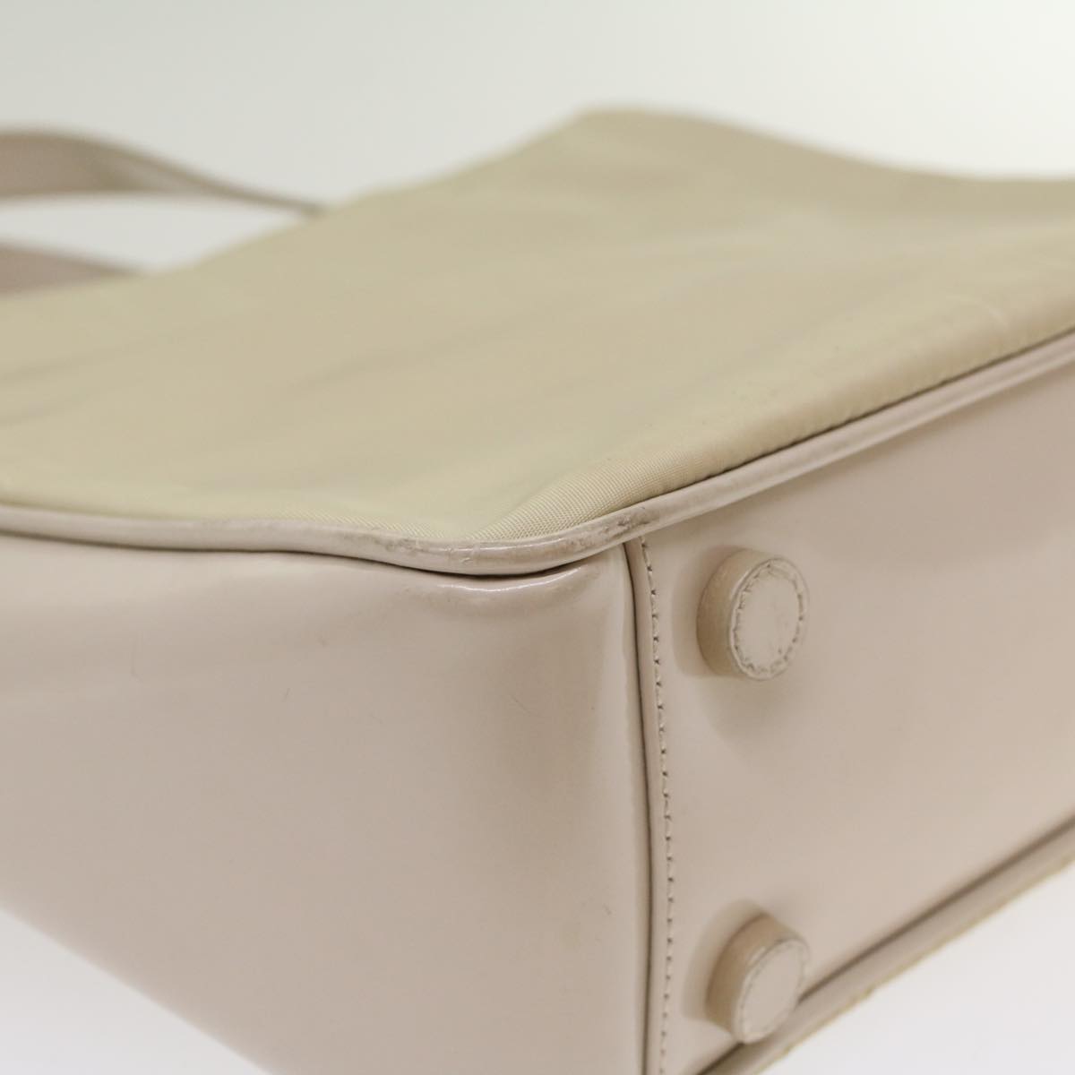 PRADA Hand Bag Nylon Leather Beige Ivory Auth 49308