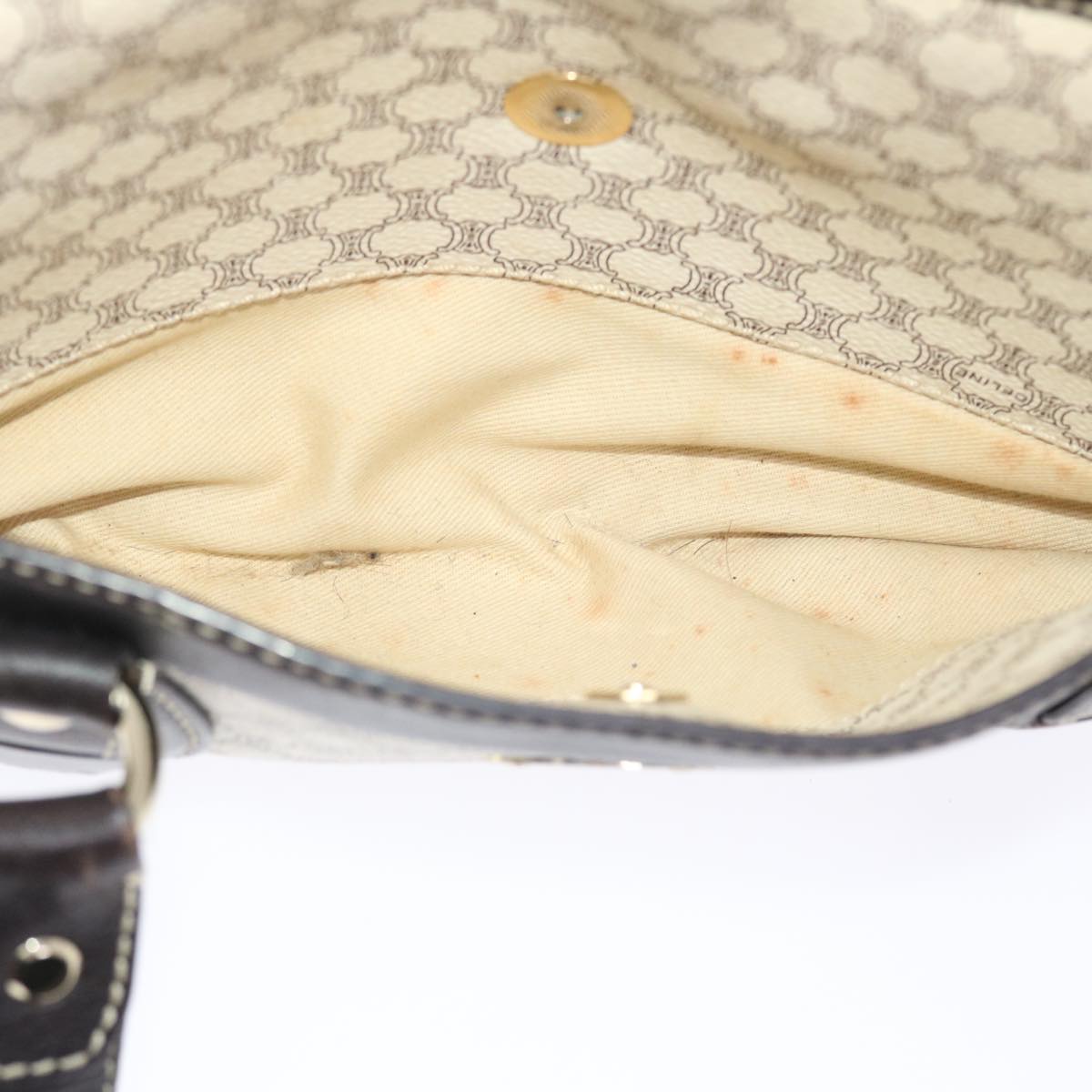 CELINE Macadam Canvas Shoulder Bag PVC Leather Cream Auth 49470