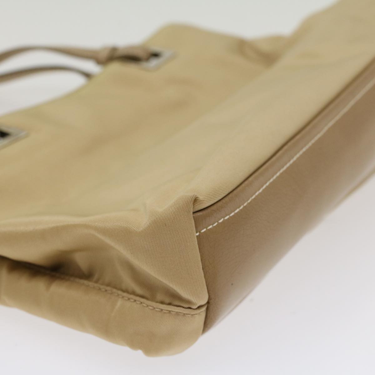 PRADA Hand Bag Nylon Beige Auth 49590