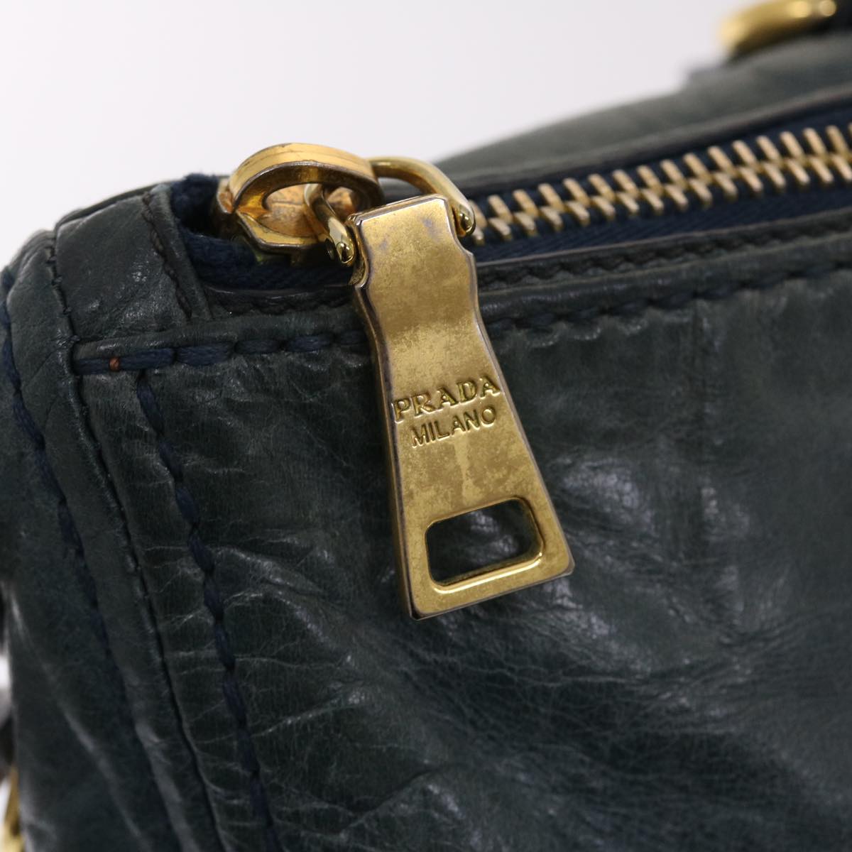 PRADA Hand Bag Leather 2way Blue Auth 49591