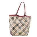 BURBERRY Nova Check Blue Label Tote Bag Nylon Beige Red Auth 49770-13