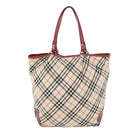BURBERRY Nova Check Blue Label Tote Bag Nylon Beige Red Auth 49770-2