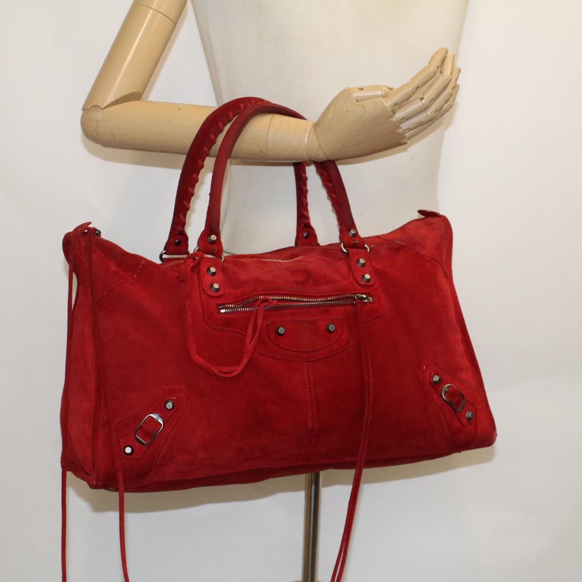 BALENCIAGA The Work Hand Bag Suede Red Auth 49776