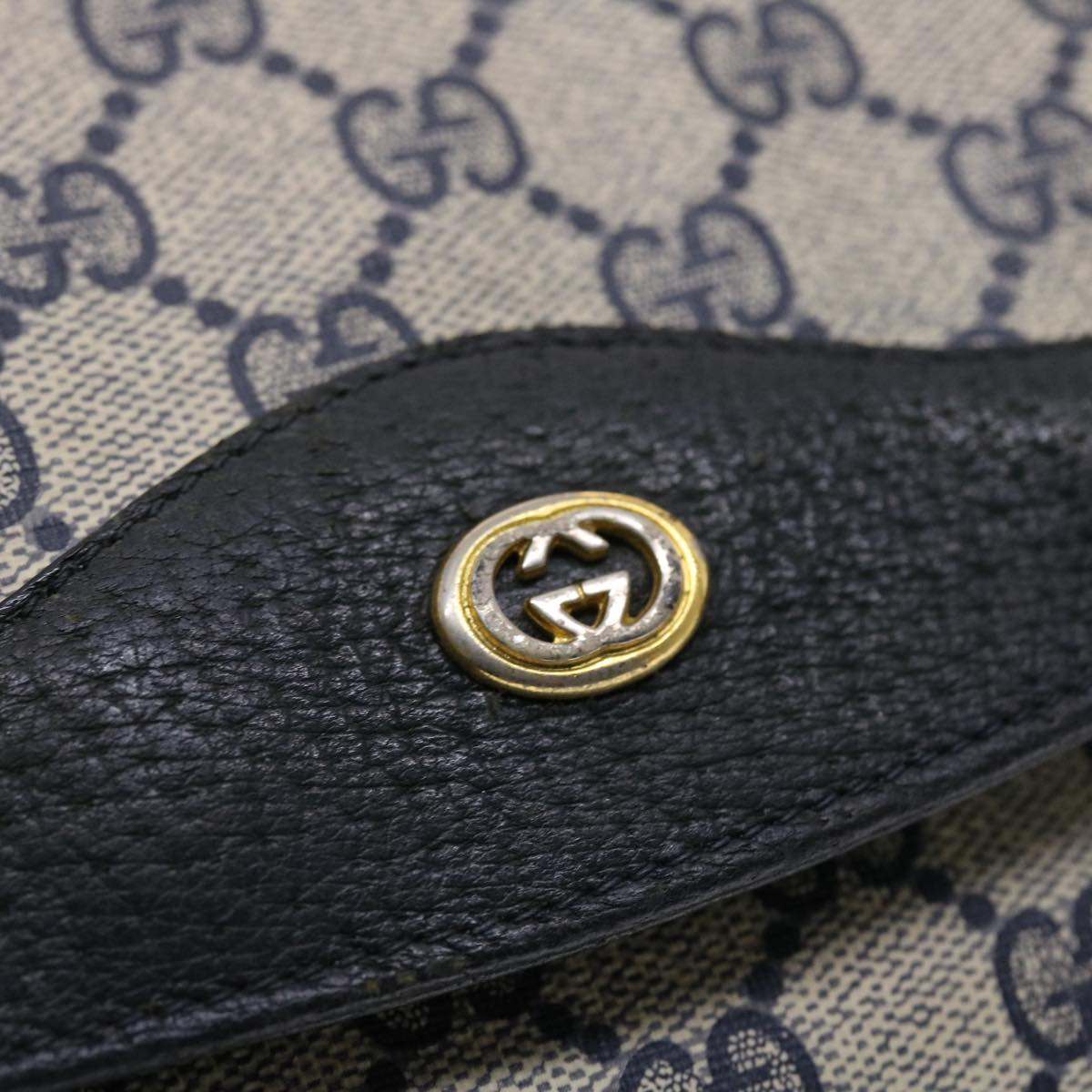 GUCCI GG Canvas Clutch Bag PVC Leather Gray Navy 89 02 075 Auth 49798