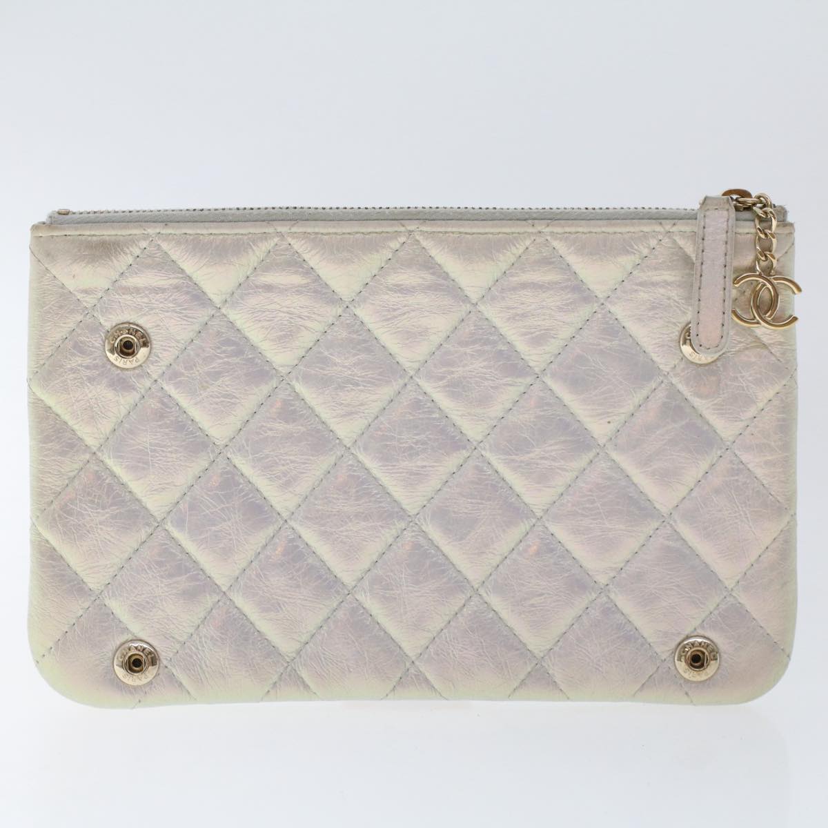 CHANEL Triple Clutch Bag Lamb Skin Aurora Color CC Auth 49889