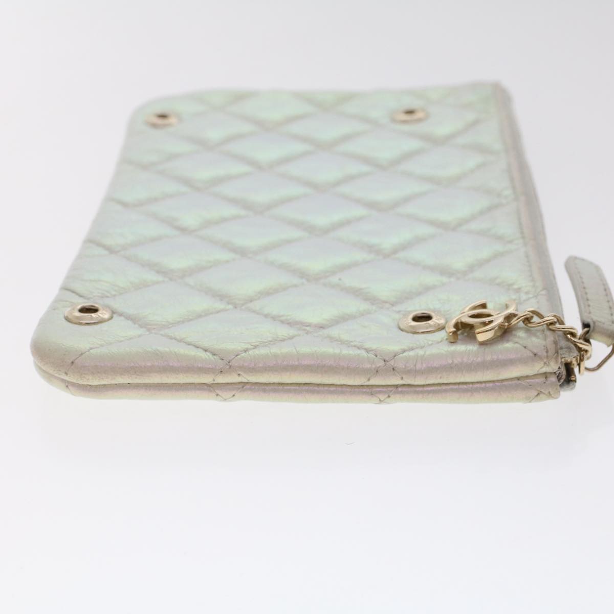 CHANEL Triple Clutch Bag Lamb Skin Aurora Color CC Auth 49889