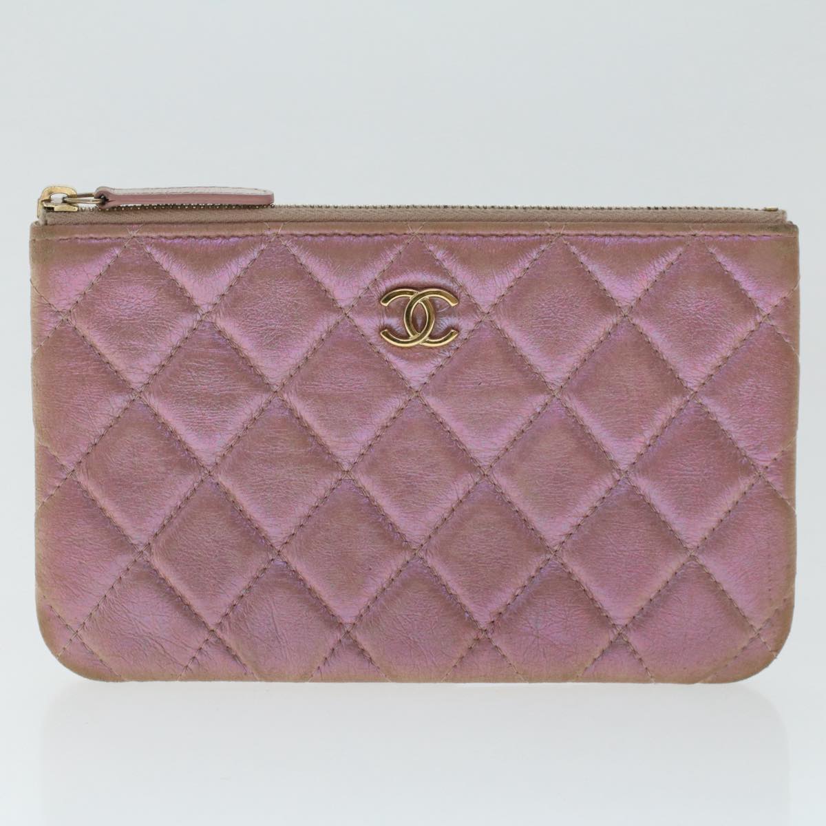 CHANEL Triple Clutch Bag Lamb Skin Aurora Color CC Auth 49889